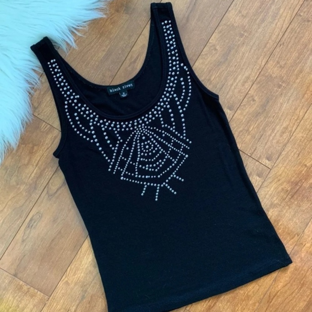 Black Rivet•Silver Studded Black Tank Top-MED